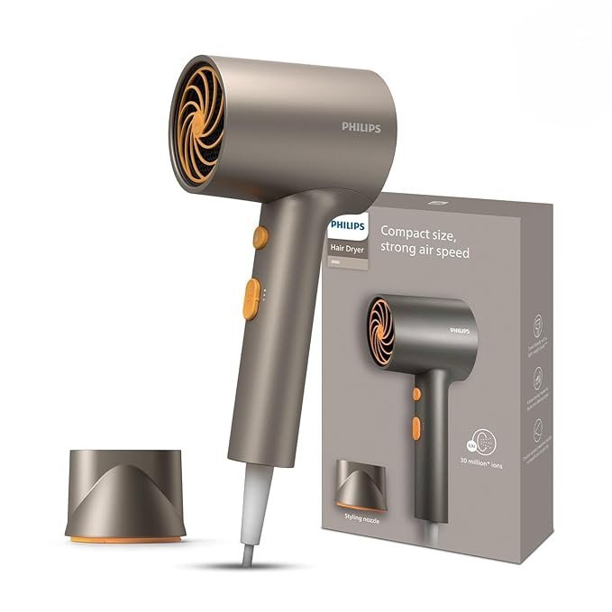Philips Hair Dryer 1600 Watts | 4 heat x speed modes for different drying needs | 30 M Negative Ions for Smooth, Shiny Hair | BHD321/06 - Steel Grey | Perfect Blow Dry for Men & Women | 2 year Warranty